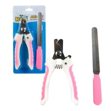 Imagem de Cortador De Unhas Pet Kit Alicate e Lixa Para Cães e Gatos (Branco e rosa)