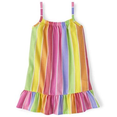 Imagem de The Children's Place Vestido casual com tiras para bebês e meninas, Listras de arco-íris, 6-9 Meses