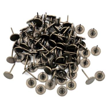 Imagem de ZZHXSM 100 peças de bronze, tachas redondas planas de 11 x 17 mm, pregos de cortina decorativos planos para decoração de camas, cadeiras, sofás, cabeceiras, relógios de parede, calendários