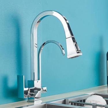 Imagem de Torneiras de cozinha de água pura, torneira preta com filtro de purificação, misturador de 3 vias, cromado A