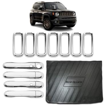 Imagem de Protetor de Porta-Malas + Maçaneta 4 Portas Adaptável para Renegade 2015 2016 2017 2018 Em Relevo Tapete Bandeja