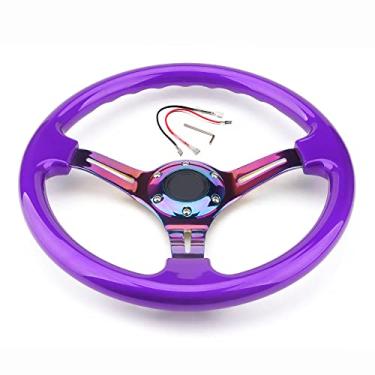 Imagem de YEHICY Volante Esportivo de Corrida de 350 Mm e 14 Pol., Volante Profundo com 6 Parafusos, Roxo, Clássico, Abs, com Raios Neo Cromados e Botão de Buzina