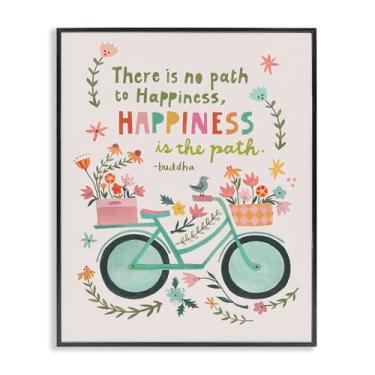 Imagem de Stupell Industries Happiness Is The Path Framed Giclee Wall Art Design por Irene Chan, moldura preta, 40,6 x 50,8 cm