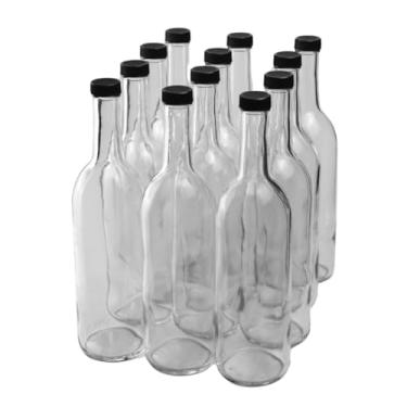 Imagem de FastRack Garrafas de vinho W5 transparentes 750 ml, tampa rosqueada com 12 tampas de plástico