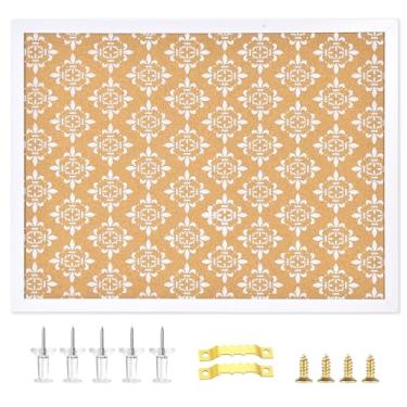 Imagem de Aitakatta Quadro decorativo de cortiça para paredes, quadro de avisos com estampa floral branca, quadro de pinos emoldurado branco placa de visão para escritório, quarto de escola e dormitório com
