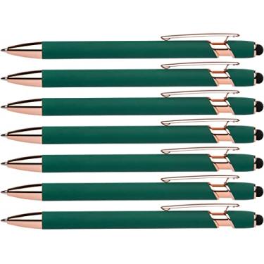 Imagem de Toque macio emborrachado ouro rosa | Cores ouro rosa | Caneta esferográfica com ponta Stylus uma caneta de metal elegante, tinta preta, ponta média (verde, pacote com 7)