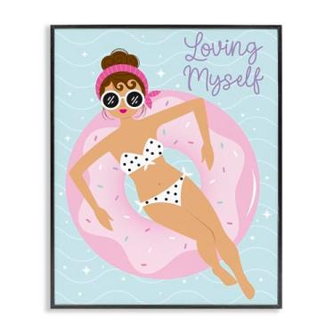 Imagem de Stupell Industries Loving Myself Girl in Pool Framed Giclee Wall Art Design por Ilis Avilés, moldura preta, 40,6 x 50,8 cm