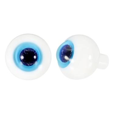 Imagem de YOKIVE 1 par de globos oculares de 12 mm para artesanato, olhos redondos realistas de vidro, feitos à mão, para boneca, festa de Halloween, máscara de terror e decorações DIY (azul glitter interior)