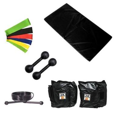 Imagem de Kit Colchonete Preto + Par de Caneleira 3kgs + Par de Halter Bola Pint