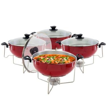 Imagem de Kit 4 Rechaud Vermelho A Álcool Com Tampa De Vidro 6,5l