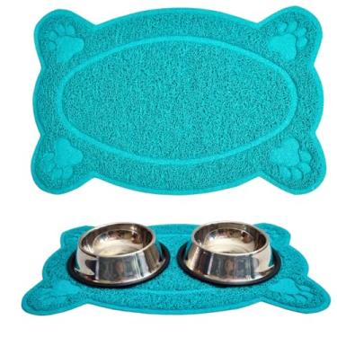 Imagem de Tapete Pet em PVC, Jogo Americano, Tapete Cachorro, para Comedouro e Bebedouro, Caixa de Areia, Gatos e Cachorros, Limpeza e Organização, Fácil Limpar e Higienizar. 40x26cm (Ciano, ÚNICO)