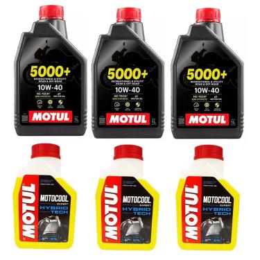 Imagem de Kit Troca De Óleo Moto 3X Motul 5000+ 10W40 4T + 3 Motocool Expert -37º 1L Mt09 Tracer 900