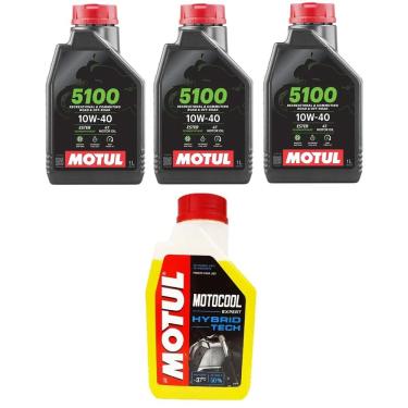 Imagem de Kit Troca De Oleo Moto 3X Motul 5100 10W400 + 1X Motocool Anticongelante Mt 03 R3