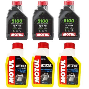 Imagem de Kit Troca De Oleo Moto 3X Motul 5100 10W400 + 3X Motocool Anticongelante Mt 09 Tracer 900