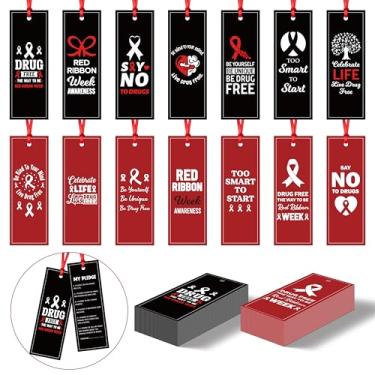 Imagem de COcnny Marcadores de livro Red Ribbon Week - 140 peças de marcadores de livro de conscientização livre de drogas a granel para crianças lendo registro, diga não ao rastreador de livros de drogas com