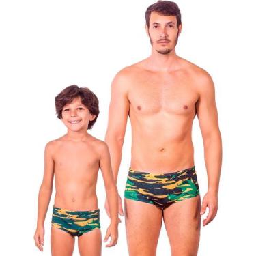 Imagem de Combo pai e filho par sungas camuflagem serra leoa proteção uv 50+ kau