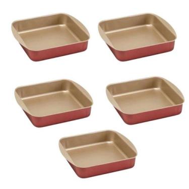 Imagem de Kit 05 Assadeiras Tabuleiro Quadrada Cereja 01 2.4L - MARCOLAR