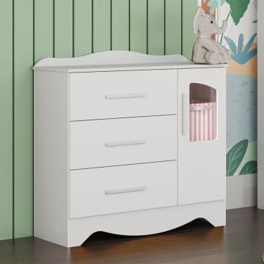 Imagem de Cômoda Infantil 92,9cm 1 Porta com Janela e 3 Gavetas Alice 100% MDF Espresso Móveis Branco