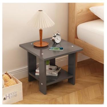 Imagem de BEKMLOD Mesa De Canto Cinza De 2 Níveis, Mesa Lateral De Sofá, Adequada Para Mesa De Cabeceira De Espaço Pequeno, Adequada Para Sala De Estar E Quarto, Prateleira De Armazenamento, Fácil De Montar 1