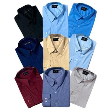 Imagem de KIT 09 peças - Camisa Social Manga Longa Slim e Tipo Linho (sem preto 