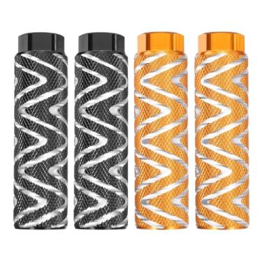 Imagem de HARFINGTON 2 pares de pedais de bicicleta de liga de alumínio traseiros para acrobacias antiderrapantes servem para eixos de 9,5 mm para mountain bike BMX, preto e amarelo