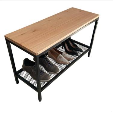 Imagem de Banco Sapateira Em Ferro E Madeira Estilo Industrial