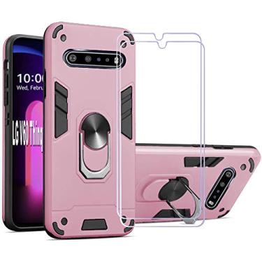 Imagem de Folmeikat Compatível com LG V60 Thinq/ V60 Thinq 5G/G9 Thinq, capa protetora de tela [2 unidades] Anel de metal giratório de 360 graus fino com absorção de choque canto reforçado silicone TPU macio de