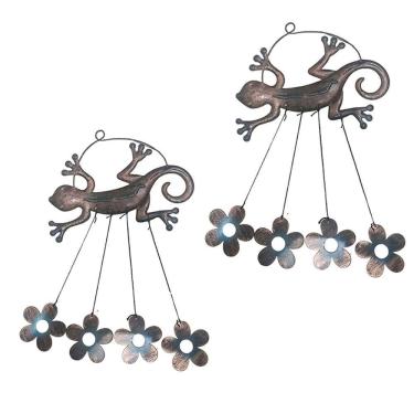 Imagem de Sino Dos Ventos Lagarto Flores Kit 2 Unidades Jardim Quintal Enfeite Decoraçao Ambiente Externo Varanda