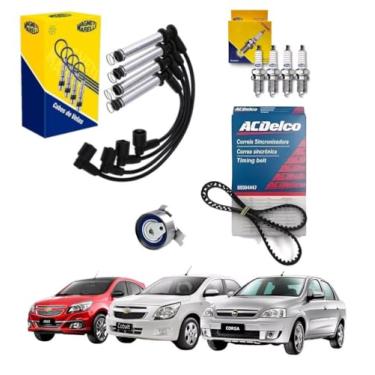Imagem de Kit Correia Tensor Cabo E Velas Agile Cobalt Corsa Meriva Montana Prisma 1.4 8v