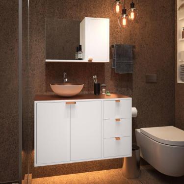 Imagem de Banheiro Com Espelheira E Tampo De Metal Branco Com Cobre