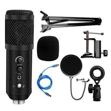 Imagem de Microfone USB Streaming Podcast PC Profissional 192KHZ/24Bit Studio Cardioid Mic Kit com Boom Arm Shock Mount Pop Filter para Skype Youtuber Karaoke Gaming Gravação Azul (Preto 1)