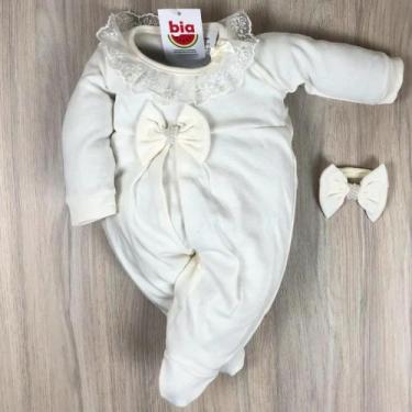 Imagem de Macacão bebê menina melissa com renda e laço - Antônio baby, Off white