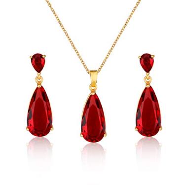 Imagem de Conjunto de joias de casamento para damas de honra – Conjunto de brincos de diamante de strass zircônia cúbica de cristal CZ em prata esterlina para noiva, mãe da noiva, festa, formatura, aniversário Vermelho