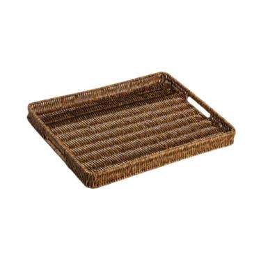 Imagem de IEUDNS Bandeja de café decorativa de bandeja de café com alça de bandeja de armazenamento de mesa bandeja de organizador decorativo para de festa, Dark Brown L