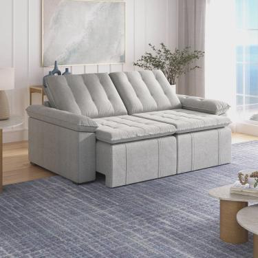 Imagem de Sofá Cama Palmeira 3 Lugares Retrátil Reclinável 2,20m Linho com Molas Cabecasa Madeiramadeira