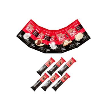 Imagem de Combo - Whey protein concentrado sachê 30g 5un (Morango, Banana, Torta de Limão, Sorvete de Creme e Doce de leite) e whey protein concentrado barra 30g 6un (sabores diversos) (Único, Whey Barra: Morango com chocolate)