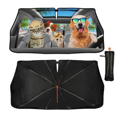 Imagem de Guarda-sol engraçado para cães e gatos para para-brisa de carro para a maioria dos veículos, guarda-chuva dobrável atualizado para carro, proteção contra raios UV e viseira de sol de calor