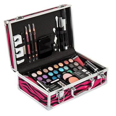 Imagem de Vokai Kit de maquiagem para presente – 51 peças – 32 sombras, 2 blushes, 2 brilhos labiais, 2 batons, 2 lápis delineadores, 1 lápis delineador labial, 1 rímel – Estojo com alça de transporte