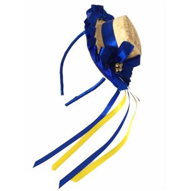 Imagem de Tiara Chapéu de palha Festa Junina São João Caipira Quadrilha Azul Royal Luxo (Azul Royal)