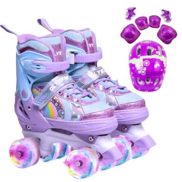 Imagem de Patins Infantil 4 Rodas, Patins Quad, Patins Infantil Menina, Ajustável em 4 Tamanhos, com Bolsa e Kit Proteção, Ideal para meninas, meninos e iniciante (Roxo Arco-Íris, M (33 ao 35))