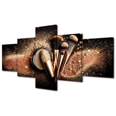 Imagem de Maquiagem moderna arte de parede dourada decorações de casa de cosméticos para sala de estar salão de beleza pinturas de parede em tela para quarto lavabo banheiro escritório decoração arte emoldurada