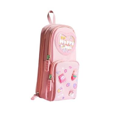 Imagem de IEUDNS Lápis Pen Case 3 Compartimento Polsa organizadora de artigos de papelaria para maquiagem Marker Makeup Brush Travel Boys Girls, Rosa E Coelho