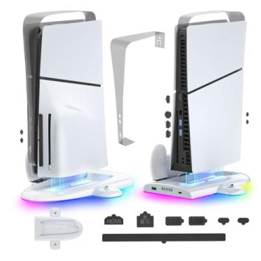 Imagem de Upgraded PS5 Slim Cooling and Charging Station – Multi-Functional Stand with High-Speed Cooling Fan, Dual Controller Charger, RGB Light Base, for PS5 Slim Digital & Disc (NOT for Original PS5/PS5 Pro)