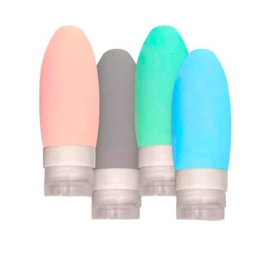 Imagem de Kit Com 4 Frascos De Silicone 90ml Para Viagem Shampoo Creme Sabonete 