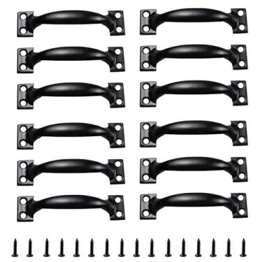 Imagem de AUXBC Puxadores de porta de celeiro vintage de 12 peças, puxadores de armário utilitário de metal preto, puxadores de gaveta rosqueados, puxadores rústicos para cozinha, móveis e uso ao ar livre