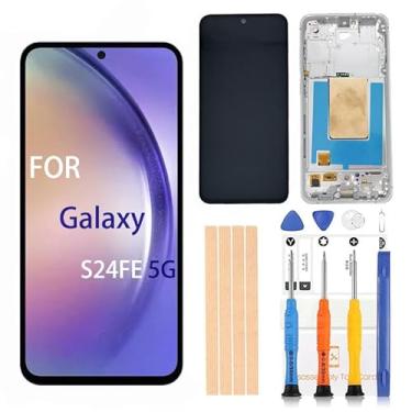 Imagem de Pishzeo Digitalizador LCD Amoled original de 6,7 polegadas para Samsung Galaxy S24FE 5G SM-S721U1, S721E, S721B/DS Touch Display, conjunto de digitalizador Full HD (com moldura prata/branco)