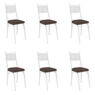 Imagem de Kit 6 Cadeiras De Cozinha Virginia Estampado Tecelão Cacau Pés De Ferro Branco - Pallazio