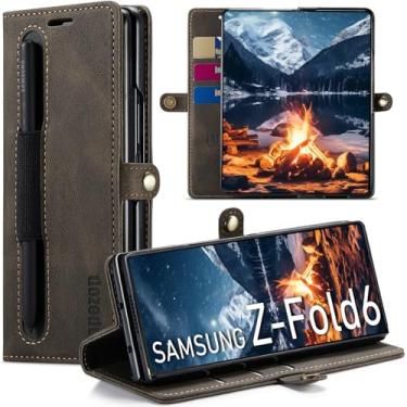 Imagem de japezop Capa carteira compatível com Samsung Galaxy Z Fold 6 com suporte para caneta S, suporte magnético com bloqueio de RFID, capa flip de couro para Galaxy Z Fold 6 5G 7,6 polegadas (2024) (café)