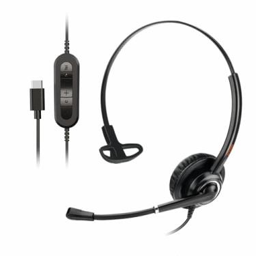 Imagem de Fone de ouvido de orelha única USB-C, fone de ouvido USB tipo C com microfone com cancelamento de ruído para PC, laptop, tablet, celular, para Skype, equipes, zoom, Webex, Ringcentral, compatível com