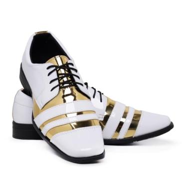 Imagem de Sapato Social Masculino Brilhante Bico Fino com Cadarço 840 (Branco e Dourado, BR, Adulto, Numérico, 43)